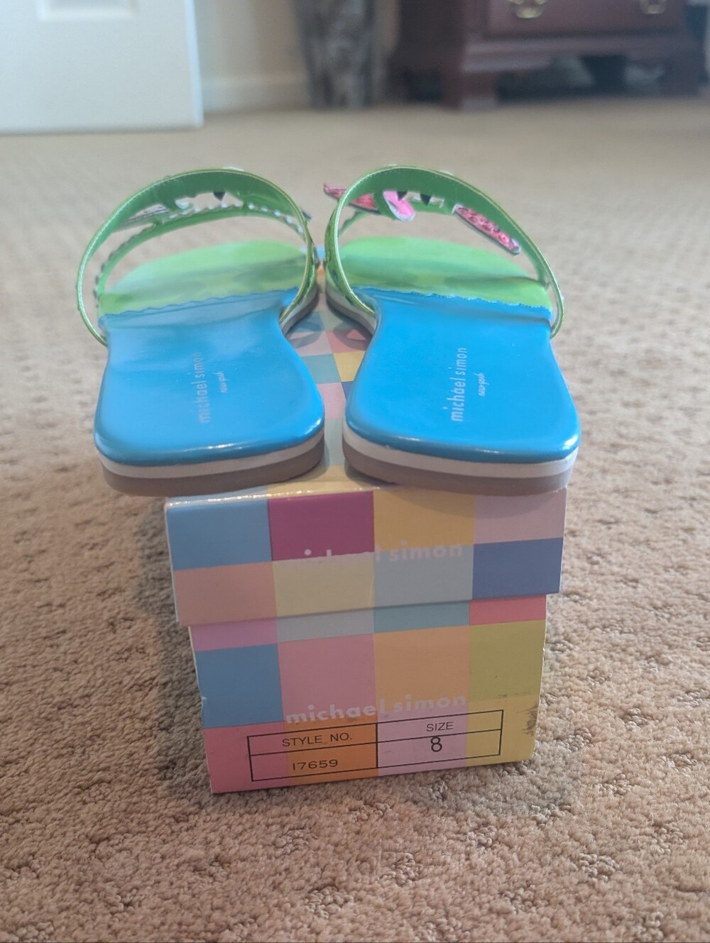 Michael Simon Size 8 Flamingo Sandals Green Pink Blue - Picture 7 of 8